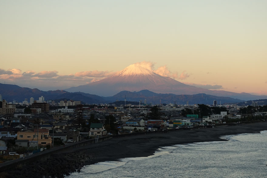 夕焼けの富士山